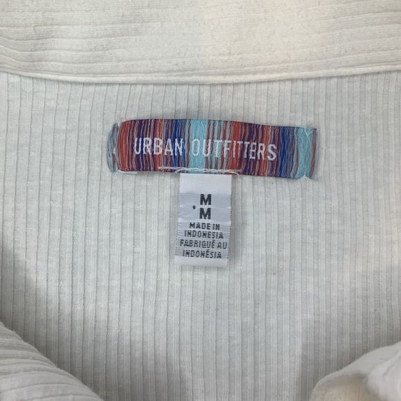 Urban Outfitters Top Size M Ivory Ribbed Button Ruche Placket Long Sleeve Collar - Picture 7 of 11